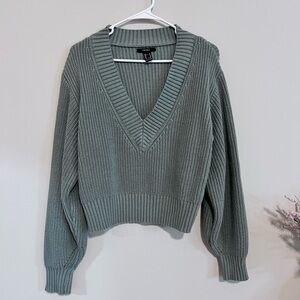 Forever 21 Sage Green Ribbed V-Neck Sweater
